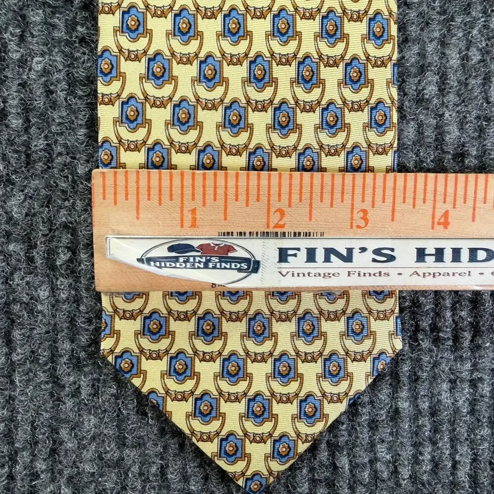Valentino Rudy Italy Men’s 100% Silk Yellow Blue Brown Geometric Necktie